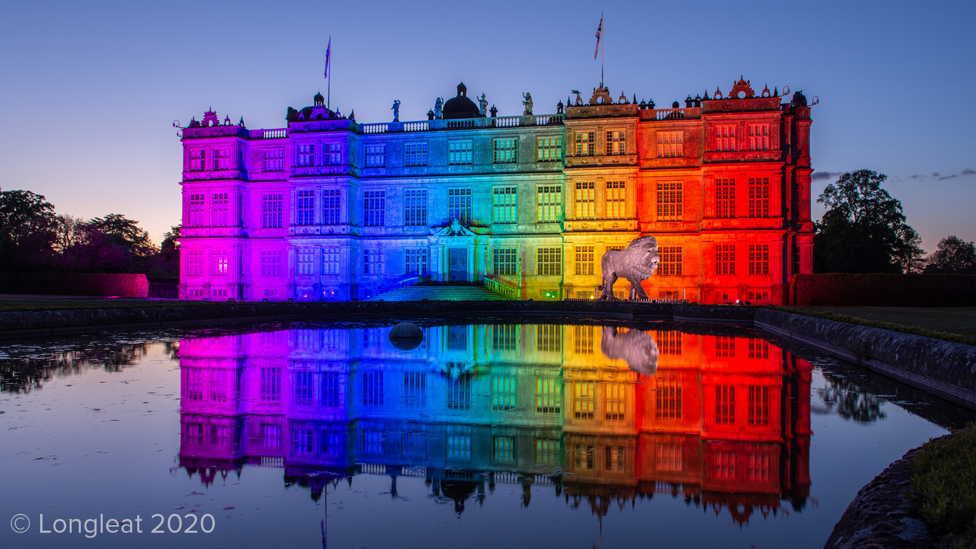 Longleat House lit up for the NHS